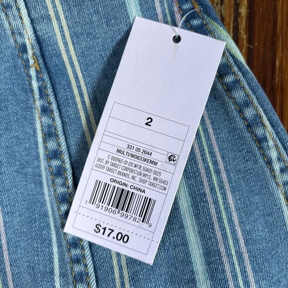 NWT Wild Fable Women’s Size 2 Mini Denim Skirt Multi Color Striped Stretch - Picture 2 of 6